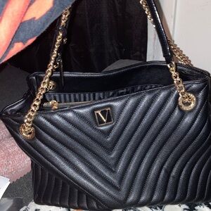 Victoria's Secret Black Chevron Shoulder Bag